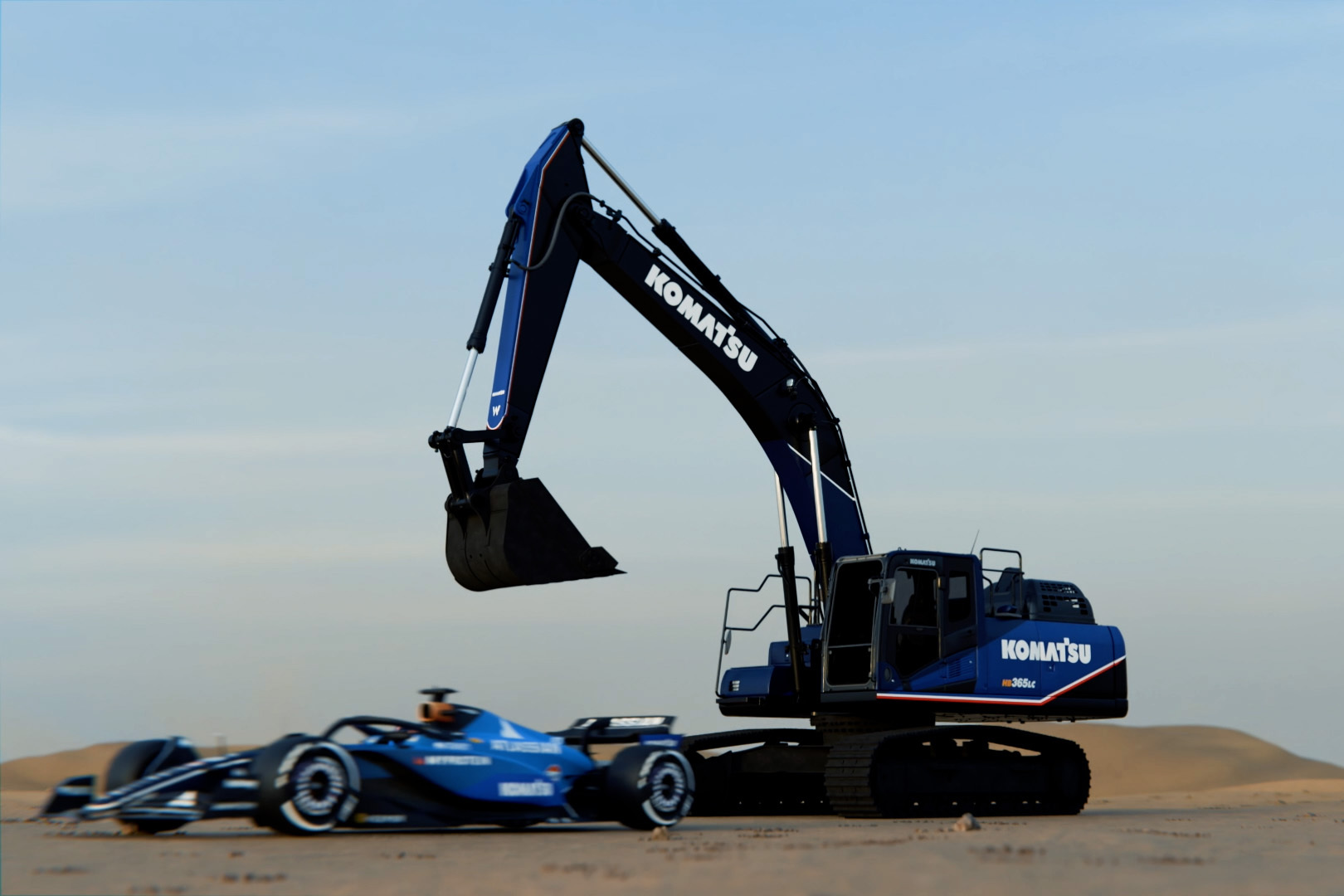 movie:Komatsu Excavator vs. Atlassian Williams Racing F1 Car - A Hybrid System Comparison